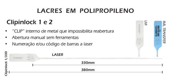 Lacres plásticos com clip metálico Clipinlock 1-330