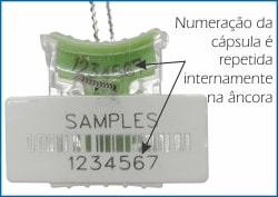 Característica do lacre de segurança tipo ancora Alock com numeração interna